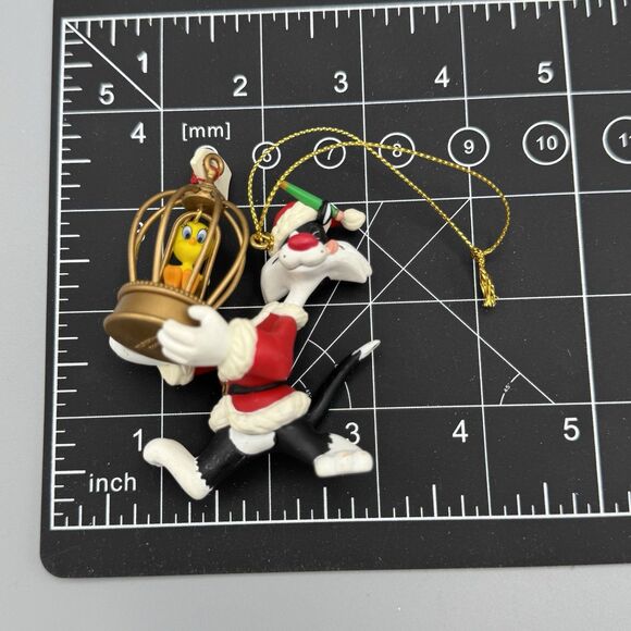 1995 Warner Brothers Santa Sylvester & Tweety Bird in Cage Christmas Ornament 3" - Picture 2 of 10